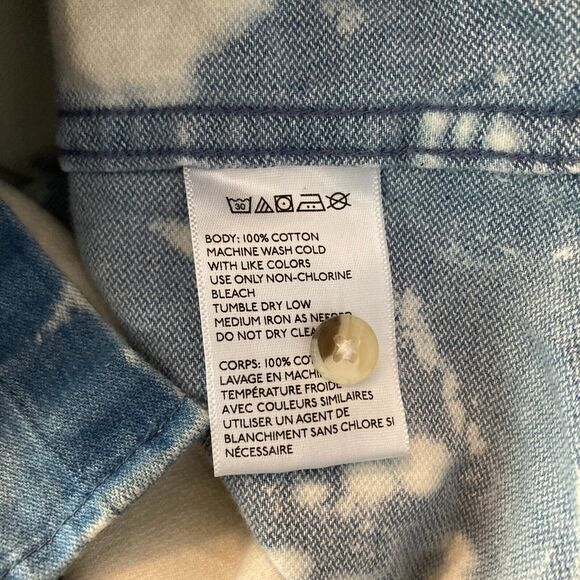 Urban Outfitters Shirt Mens Sz M Blue Cotton Bleach Splatter Denim Button Up - Picture 4 of 10